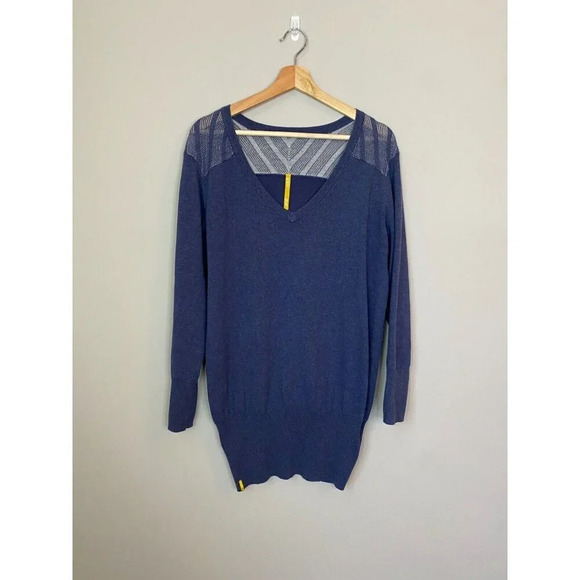 Lolë Lole Womens Sz Large Long Sleeve Mesh Knit V-Neck Navy Pullover Activewear - Picture 3 of 16